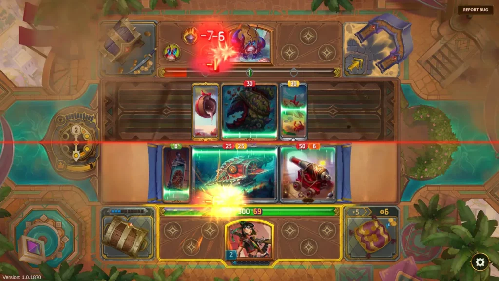 Zrzut ekranu z gry The Bazaar. Ekran pojedynku z innym graczem.