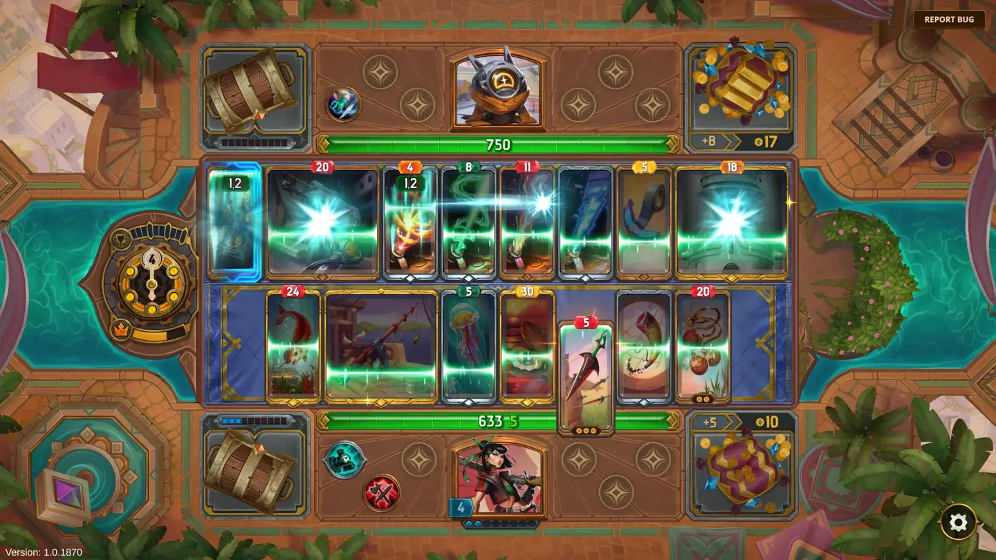 Zrzut ekranu z gry The Bazaar. Ekran walki z innym graczem.