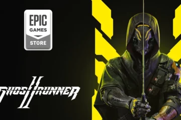 Epic Games Store oferuje za darmo Ghostrunner 2 - grafika promocyjna przedstawia zamaskowanego cyberninja z mieczem na czarnym tle z charakterystycznymi żółtymi elementami geometrycznymi