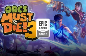 Epic Games Store udostępnia za darmo Orcs Must Die! 3 - grafika promocyjna przedstawia dwóch bohaterów walczących z hordami orków przy użyciu magicznych broni, na tle kolorowego, magicznego nieba i charakterystycznego logo gry