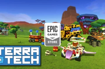 Epic Games Store rozdaje TerraTech za darmo - zrzut ekranu z gry przedstawiający kolorowy świat gry z różnymi pojazdami zbudowanymi z modułów na tle zielonego krajobrazu z czerwonymi formacjami skalnymi i drzewami