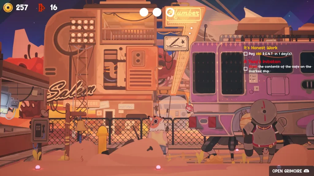 Zrzut ekranu z gry Uncle Chop's Rocket Shop. Lisek Wilbur stoi na tle swojego warsztatu.