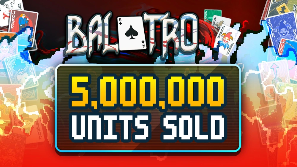 Balatro - grafika z okazji pięciu milionów sprzedanych egzemplarzy.