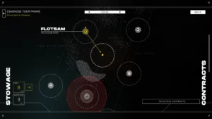 Citizen Sleeper 2 Starward Vector - zrzut obrazujący mapę pasa asteroid, z dostępnymi lokacjami.