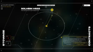 Citizen Sleeper 2 Starward Vector - ekran lokalnego układu, z zaznaczonym miejscem opcjonalnego kontraktu.