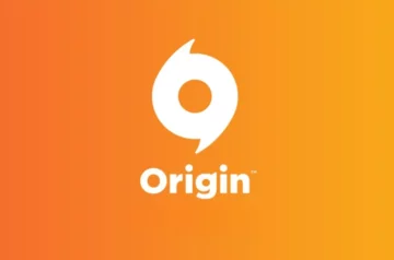 Logo platformy Origin na pomarańczowym gradientowym tle. Biały symbol składający się z zaokrąglonej spirali przypominającej literę 'O' oraz nazwa 'Origin' poniżej.