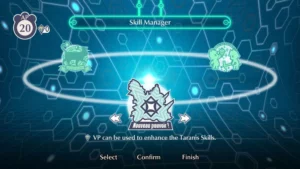 Fuga Melodies of Steel 3 - zrzut z gry, ekran zarządzania umiejętnościami.