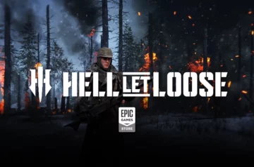 Epic Games Store udostępnia za darmo Hell Let Loose - grafika promocyjna przedstawia żołnierza na tle płonącego lasu, z iskrami i dymem unoszącym się w powietrzu oraz charakterystycznym logo gry