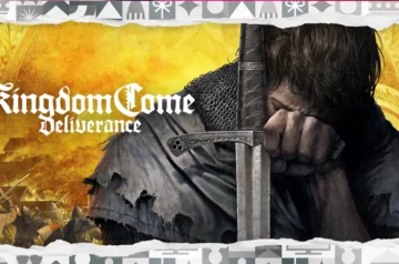 Epic Games Store udostępnia za darmo Kingdom Come: Deliverance - grafika promocyjna przedstawia postać rycerza z mieczem na żółtym tle z elementami średniowiecznych bitew i charakterystycznym gotyckim logo gry