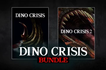 Grafika prezentująca bundle gier Dino Crisis i Dino Crisis 2 na platformie GOG. Okładki obu gier przedstawiają charakterystyczne motywy z dinozaurami, utrzymane w mrocznej, horrowej stylistyce.
