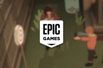 Grafika promocyjna gry Undying przedstawiająca logo Epic Games Store na tle rozmazanej sceny z gry, gdzie widać sylwetki matki i syna w minimalistycznym stylu graficznym