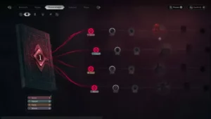 Interfejs Thaumaturgii  z aktywnym drzewkiem umiejętności, gdzie gracze mogą przydzielać punkty do r&oacute;żnych atrybut&oacute;w takich jak 'Serce' i 'Umysł'.