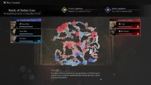 Ekran przedstawiający mapę i rozkład wojsk obu stron konfliktu, poprzedzający właściwą bitwę.