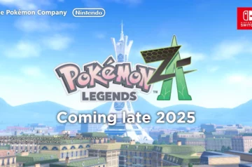 Na obrazie widzimy logo gry Pokémon Legends Z-A na tle miasta Lumiose, charakterystycznego dla regionu Kalos. W tle widać wieżę przypominającą Wieżę Eiffla, która jest centralnym punktem miasta. Na dole znajduje się napis „Coming late 2025”, zapowiadający premierę gry w drugiej połowie 2025 roku. Logo Nintendo Switch w prawym górnym rogu wskazuje platformę, na której gra będzie dostępna