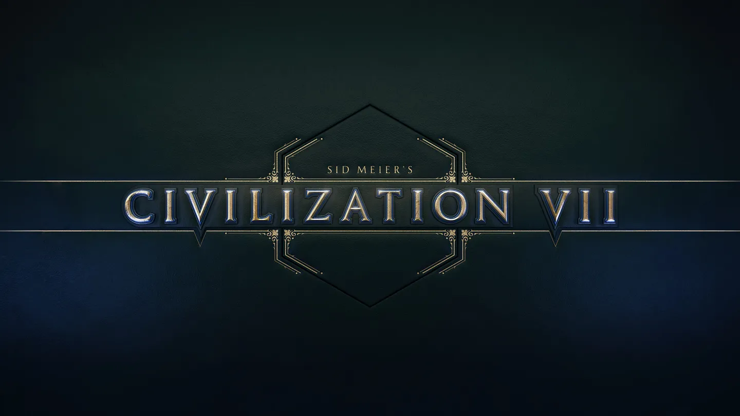Zrzut ekranu przedstawiający minimalistyczne logo najnowszej odsłony serii Civilization. Elegancki design z nazwą "Sid Meier's Civilization VII" na ciemnym tle podkreśla prestiż i nowoczesność produkcji.