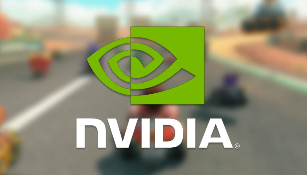 Logo Nvidia na tle gry mario Kart World