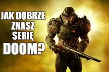 Okładka z gry Doom z 2016 roku. Na niej Doomguy aka Doomslayer oraz napis zachęcający do udziału w quizie