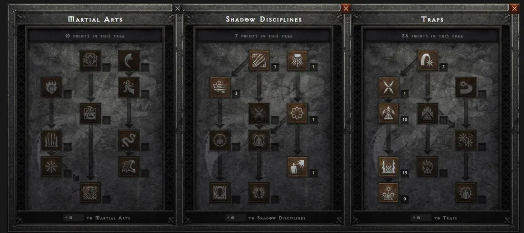 Drzewko Talentów dla zabójczyni pod levelowanie lighting trap (38lv)