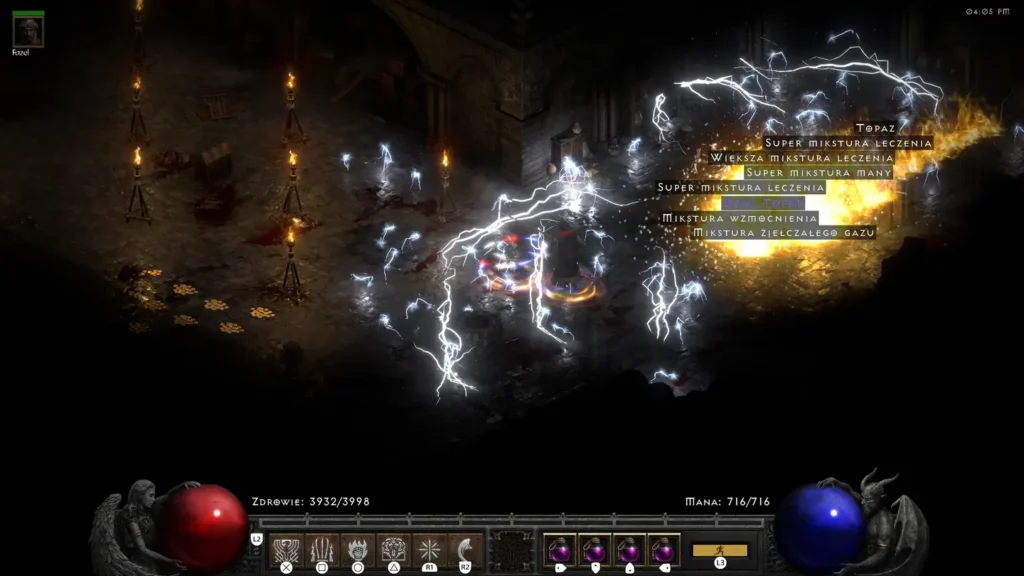 Intensywna walka z grupą nieumarłych Kościanych Łuczników. Potężne wyładowania elektryczne i ogień dominują pole bitwy, a na ziemi pojawiają się cenne przedmioty i mikstury.