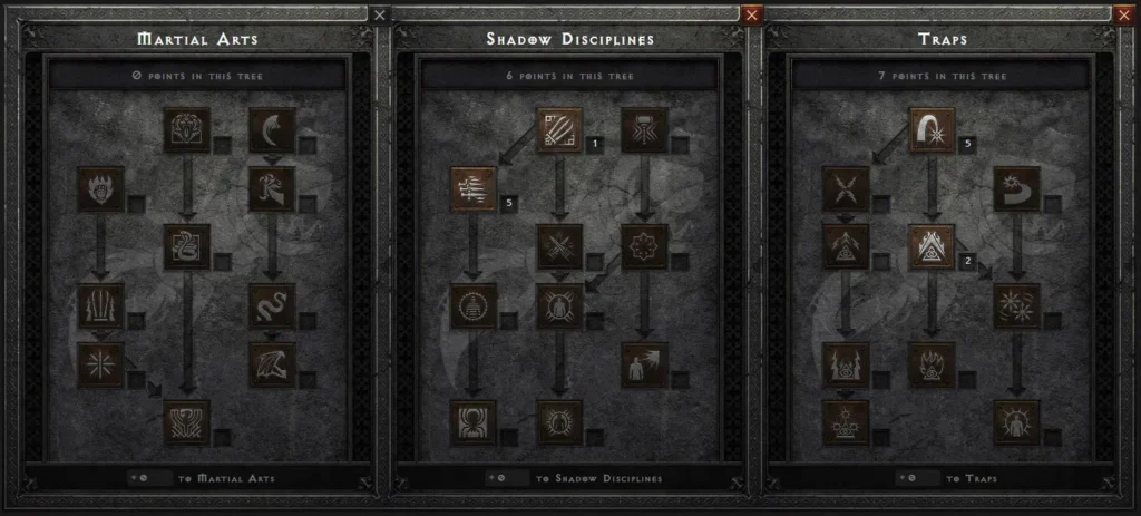 Drzewko Talentów dla zabójczyni pod levelowanie fire trapem (13 lv)