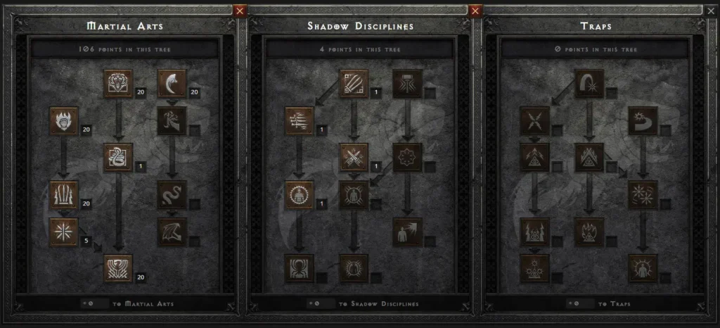 Drzewko Talentów dla zabójczyni pod mosaike z elementami defensywnymi