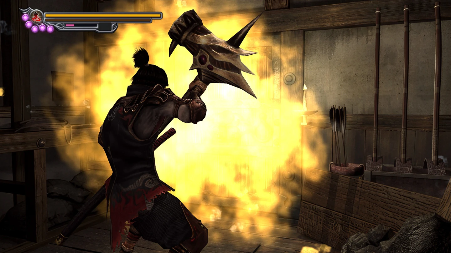 Jubei Yagyu broni się przed magicznym atakiem.