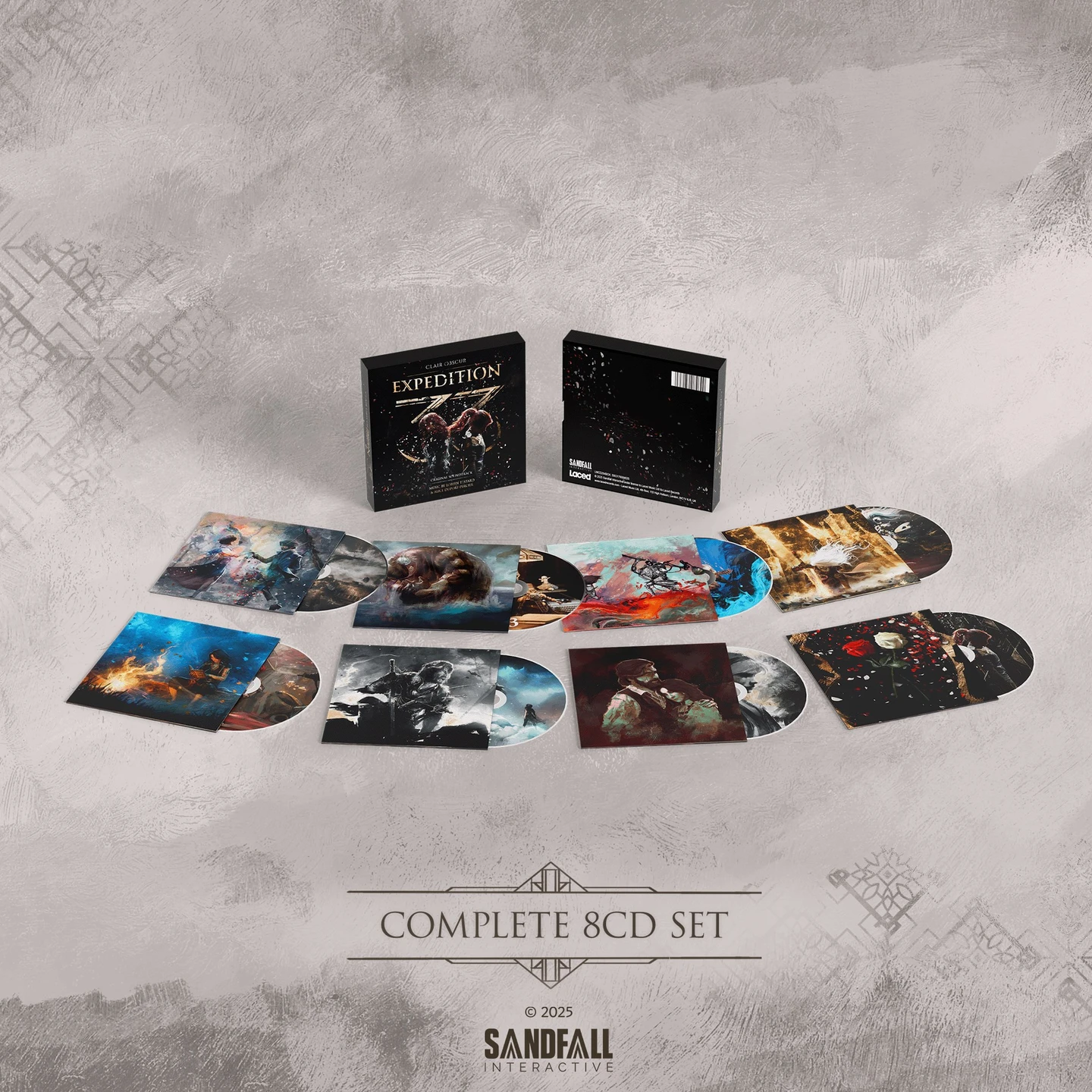Wizualizacja zestawu 8CD ze ścieżką dźwiękową z Clair Obscur Expedition 33.