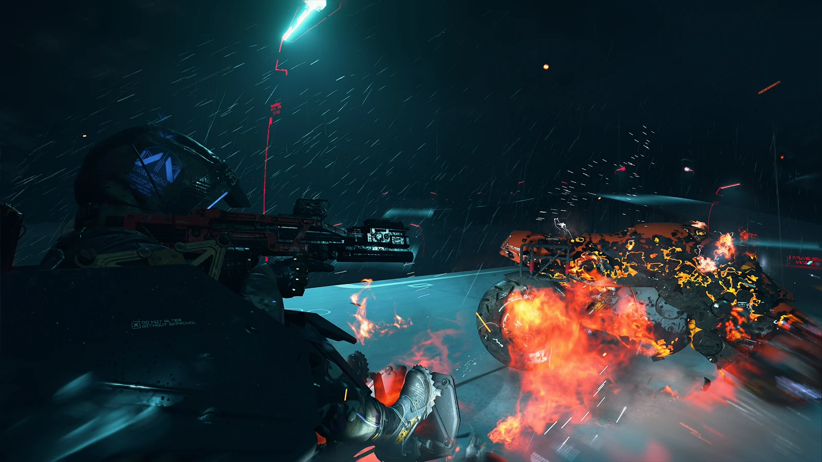 Walka z robotami na moście w deszczu