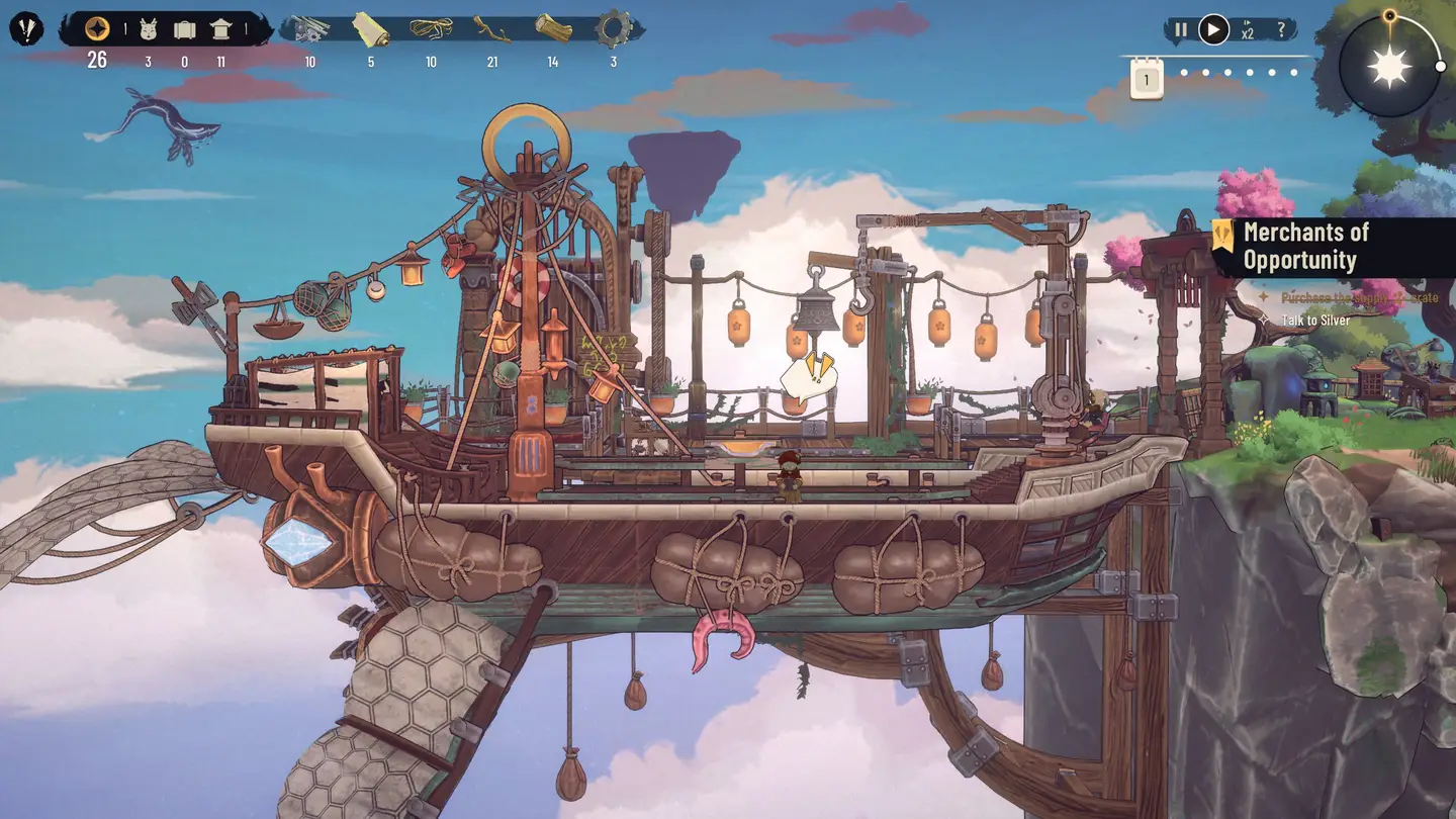 Widok na statek handlowy w grze Hotel Galactic.