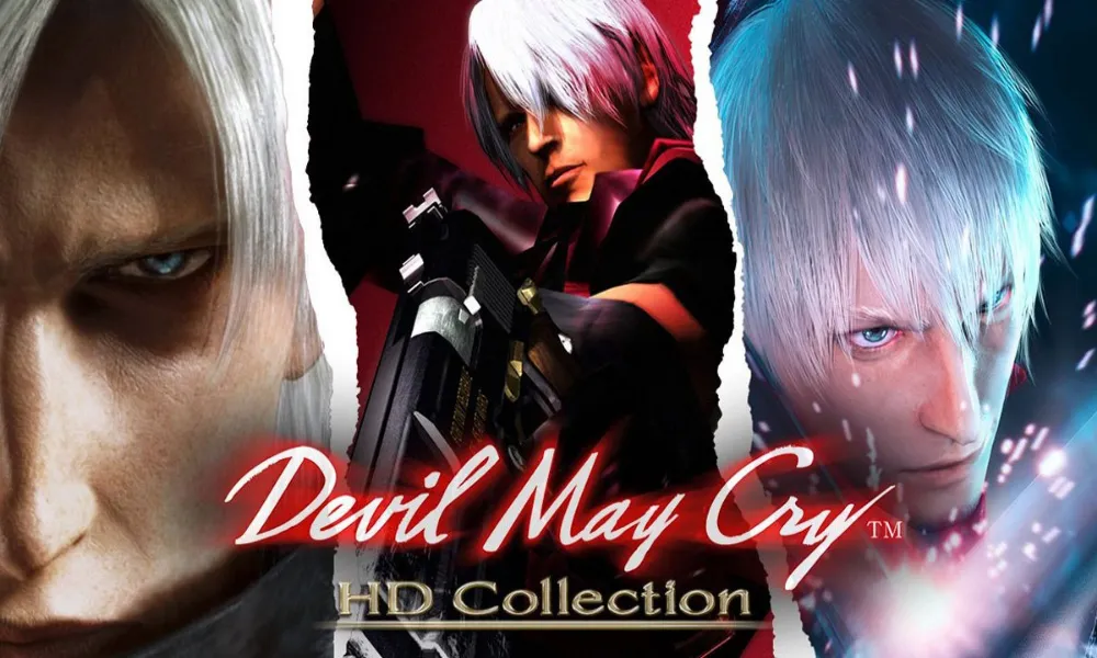 Okładka kolekcji Devil May Cry HD Collection z wizerunkami Dantego z trzech pierwszych części serii