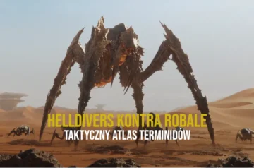 Helldivers kontra robale – taktyczny atlas terminidów. W tle wielki Bile Titan, a dookoła mniejsze terminidy.
