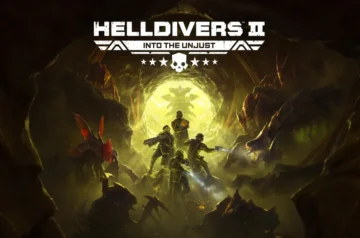 Logo Helldivers 2 oraz żołnierze walczący z kosmitami