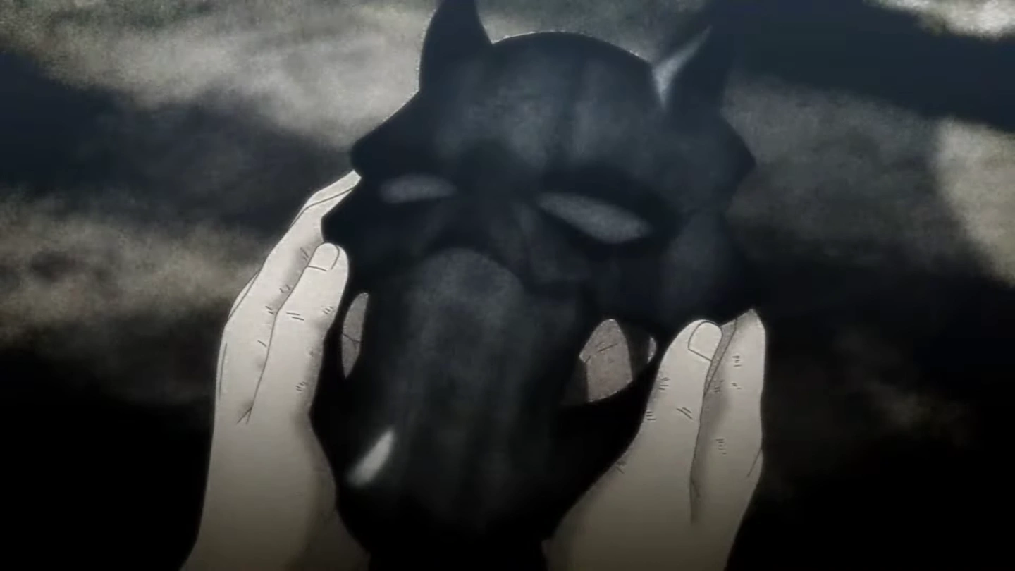 Utawarerumono: Shirube e no Michishirube - klatka z intra, przedtawiająca maskę.