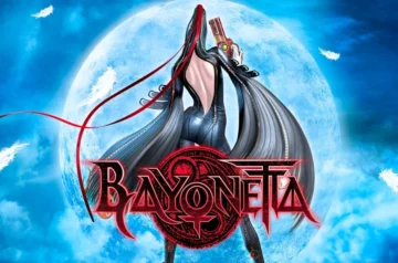 Logo gry Bayonetta na tle pełni księżyca, oficjalna grafika promocyjna