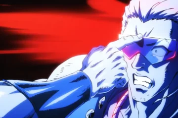 Scena brutalnego ciosu w animowanym shortcie Fatal Fury: City of the Wolves, sugerującym crossover z Kenshiro z Fist of the North Star.