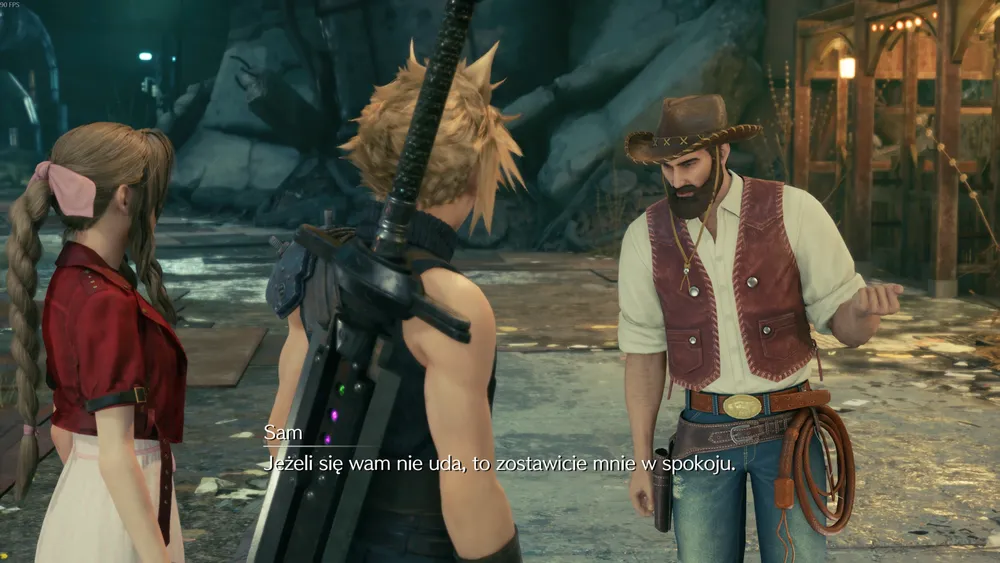 Cloud i Aerith rozmawiają z kowbojem