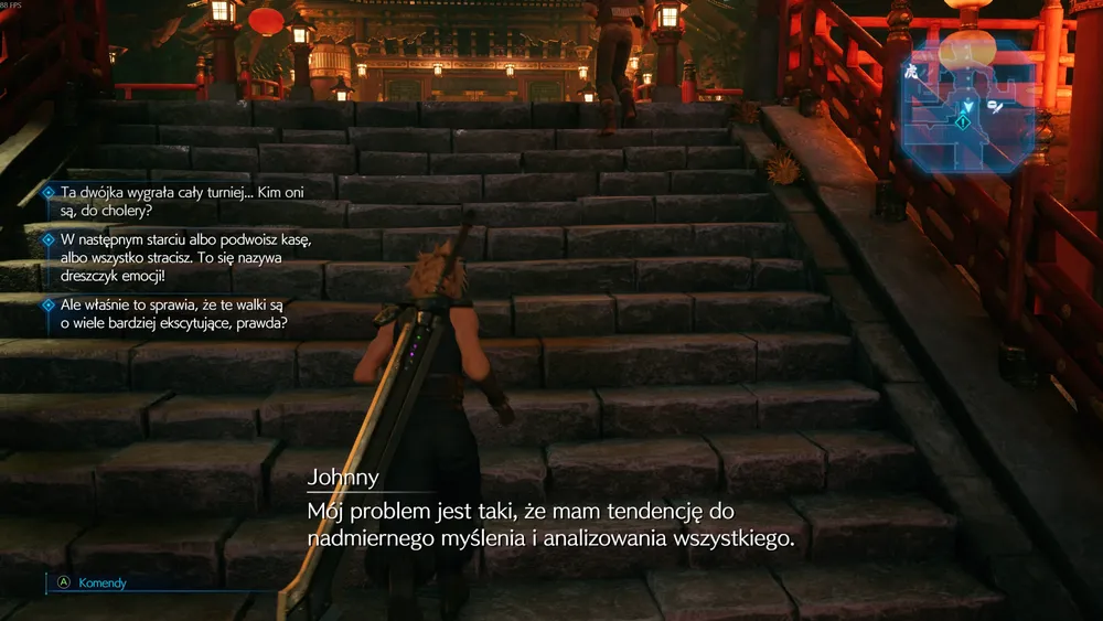 Cloud wchodzi po schodach i rozmawia z Johnnym