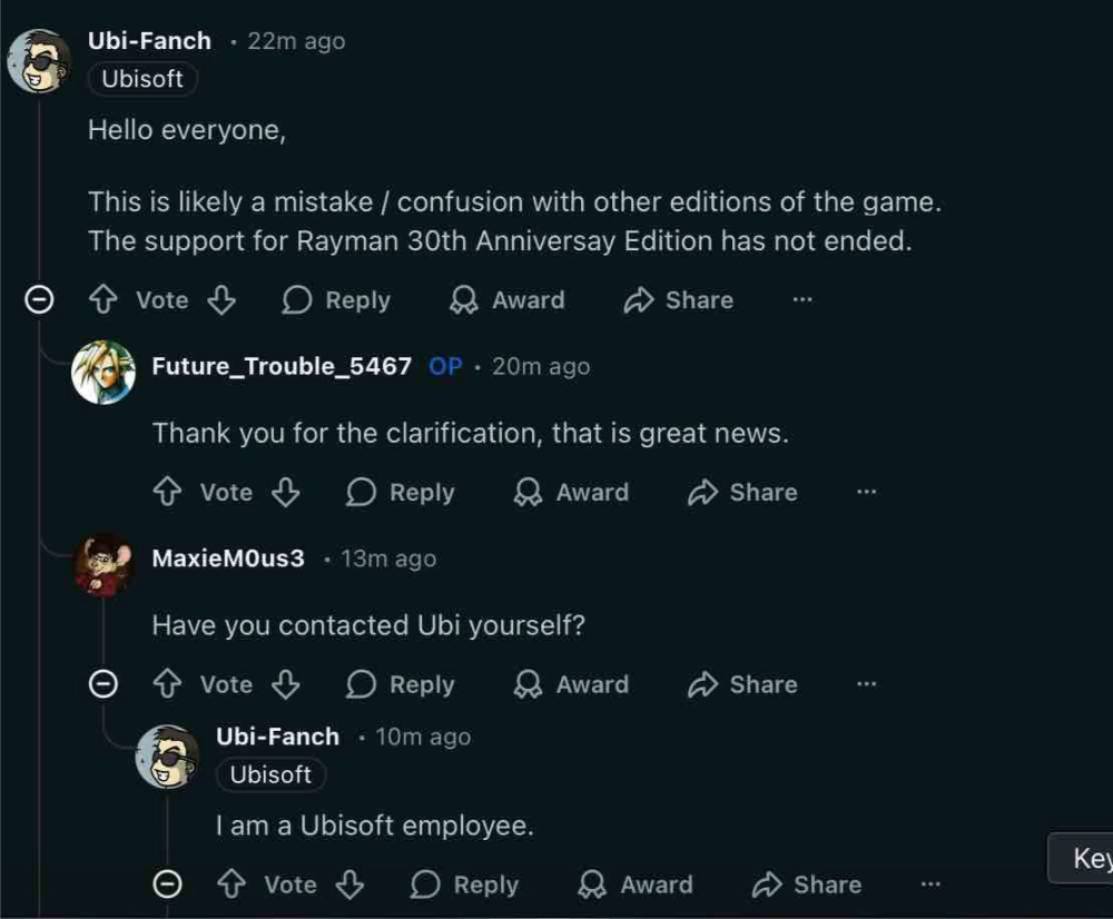 Rayman zapisek wiadomości z Reddit Pograne