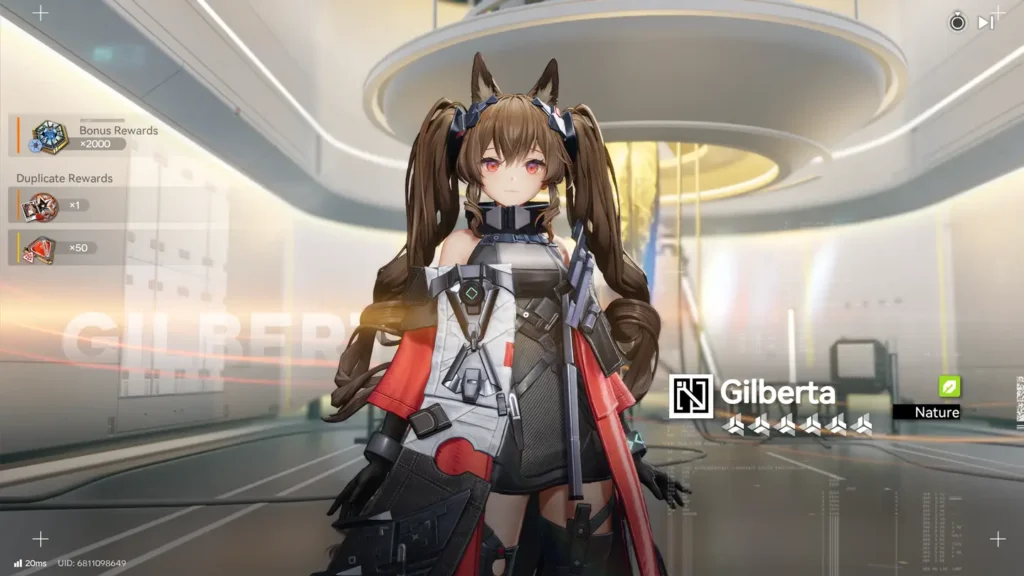 Zrzut ekranu z gry Arknights: Endfield. Ekran losowanie postaci: Gilberta.