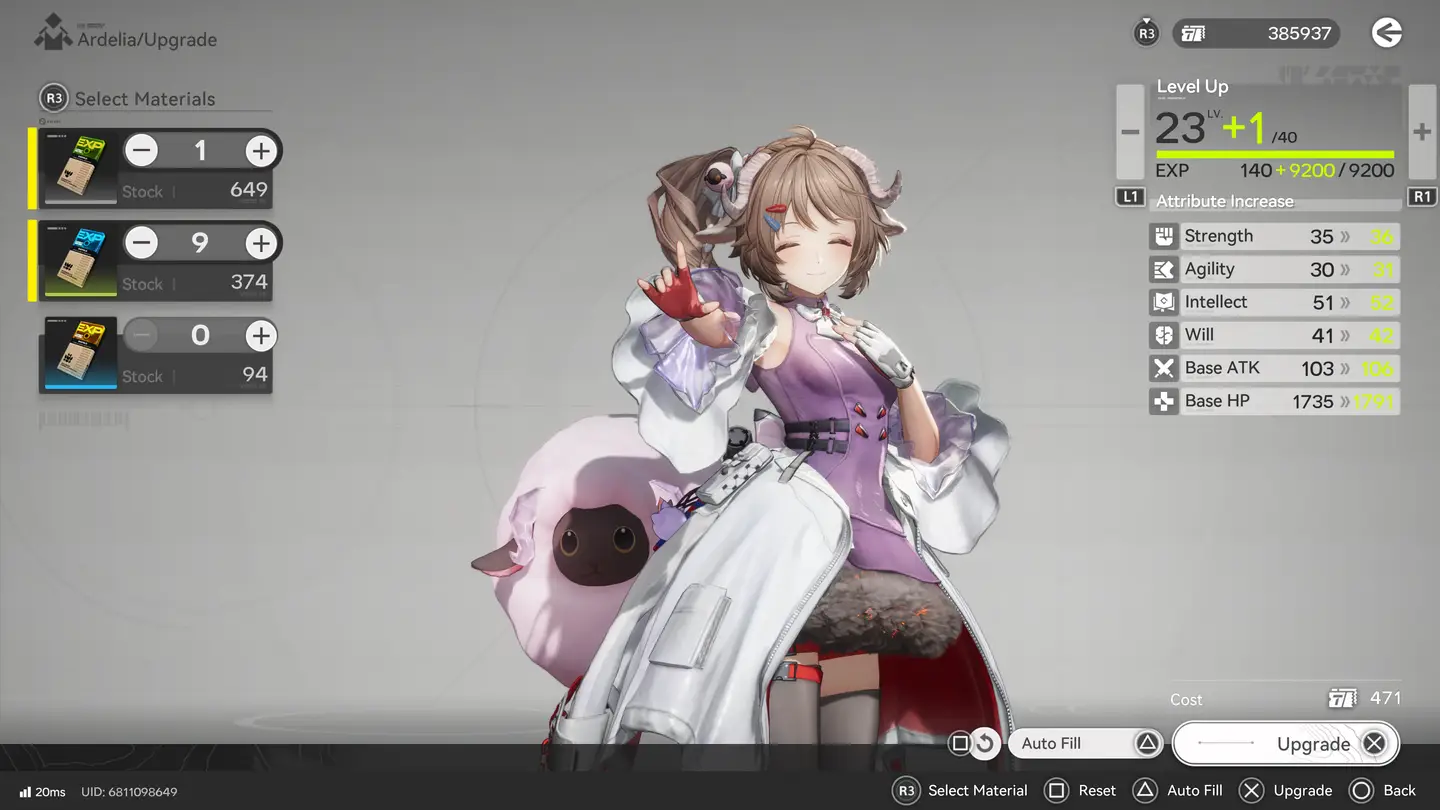 Ekrna podnoszenia poziomu postaci w Arknights: Endfield