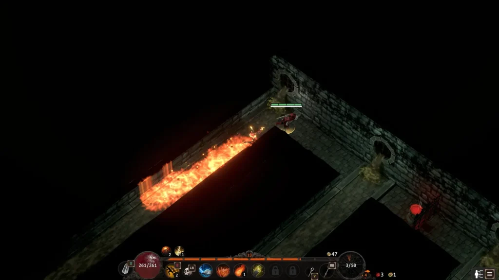 Zrzut ekranu z gry Heretical pokazuje intensywną walkę ogniem na ruinach muru obronnego w ciemną noc.