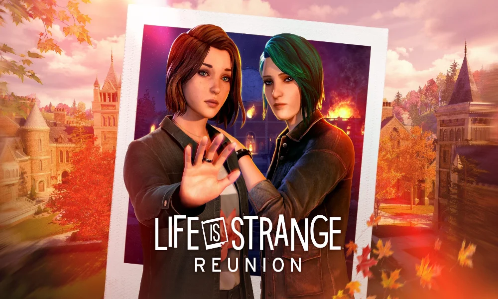 Grafika promocyjna gry Life is Strange: Reunion przedstawiająca Max i Chloe na tle jesiennego kampusu.