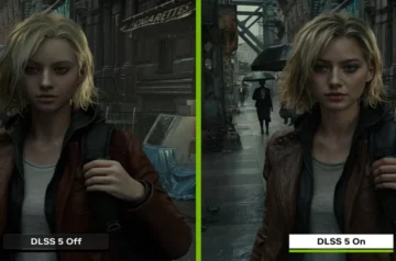 Porównanie DLSS 5 Off i DLSS 5 On na przykładzie postaci z Resident Evil Requiem – AI zmienia rysy twarzy, oświetlenie i detale skóry