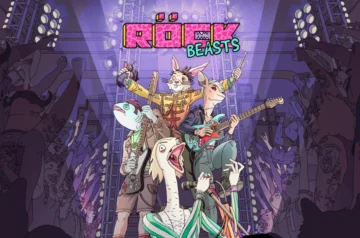 ROCKBEASTS – grafika promocyjna przedstawiająca zespół antropomorficznych muzyków na scenie koncertowej