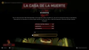 Ostrzeżenie o przejściu do ostatniego starcia w epizodzie z listą dodatkowych aktywności, które zostały pominięte.