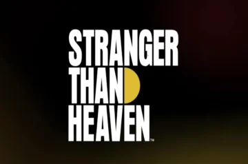 Stranger Than Heaven – logo gry na tle minimalistycznej grafiki