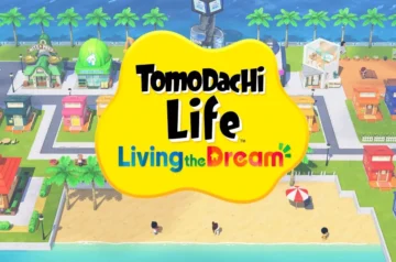 Tomodachi Life Living the Dream – widok wyspy z budynkami i postaciami Mii
