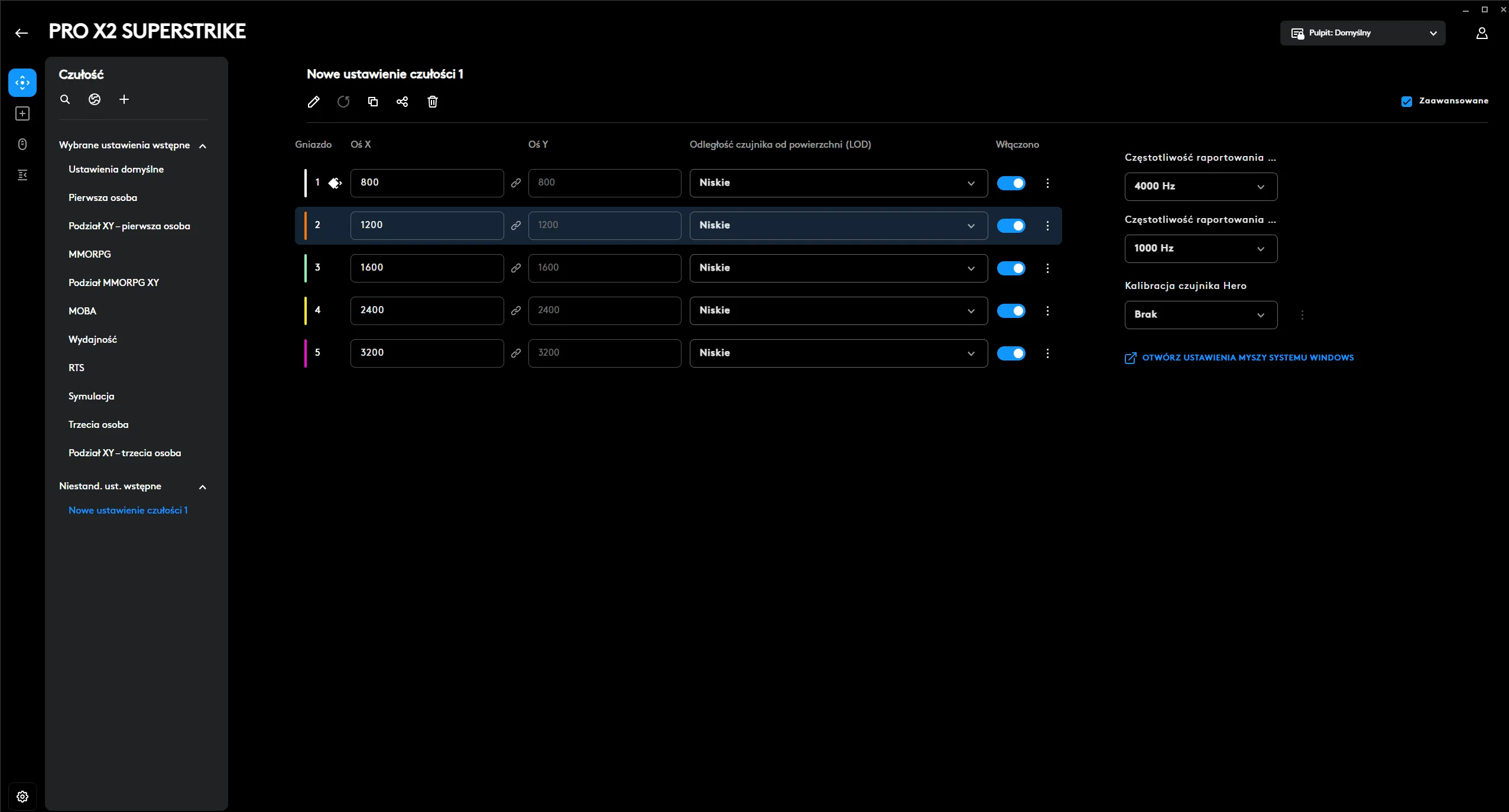 G-HUB - Logitech G Pro X2 Superstrike: DPI & Hz