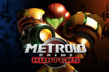 Grafika główna gry Metroid Prime Hunters z Samus Aran i logiem