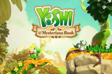Yoshi and the Mysterious Book – kolorowa plansza z Yoshim i logo gry na Nintendo Switch 2